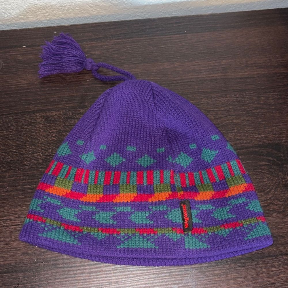 Wigwam Purple Red Wool Tasseled Beanie Winter Hat Made in USA
